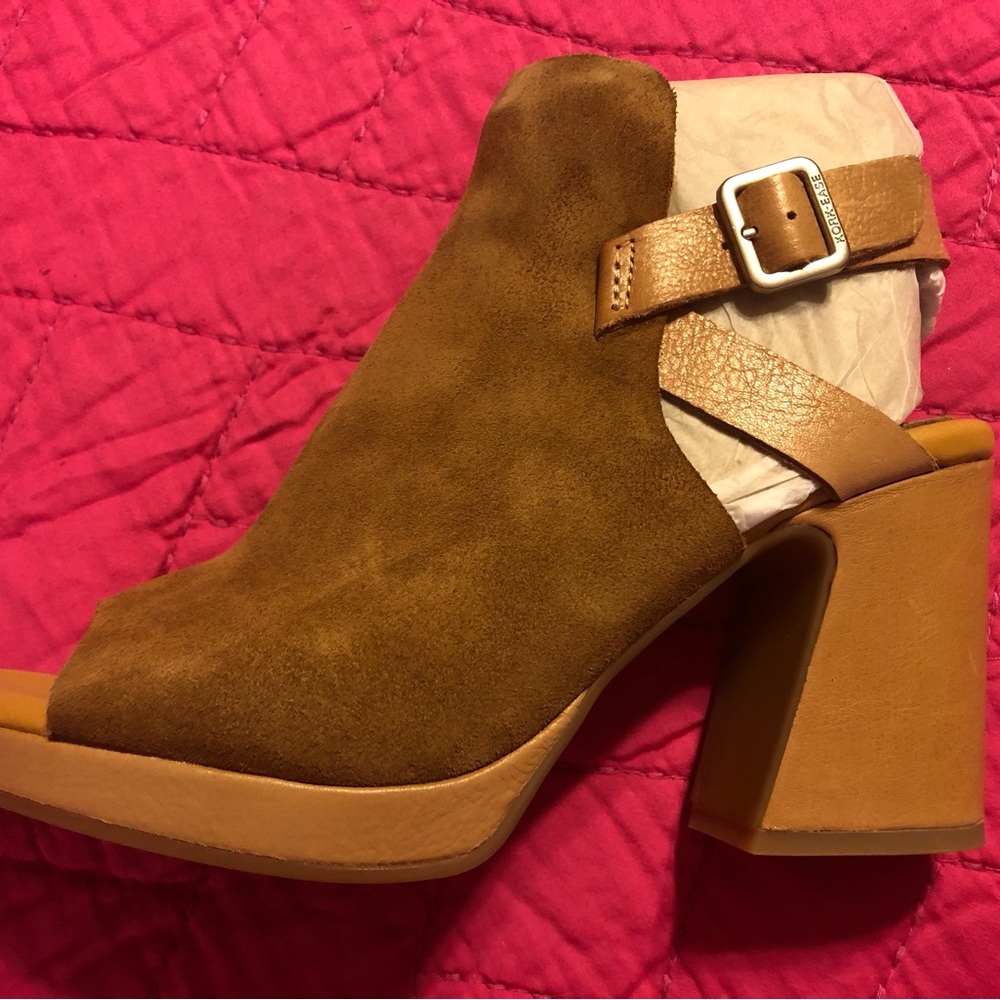 Women's KorkEase Brown Peep-Toe Heeled Sandals